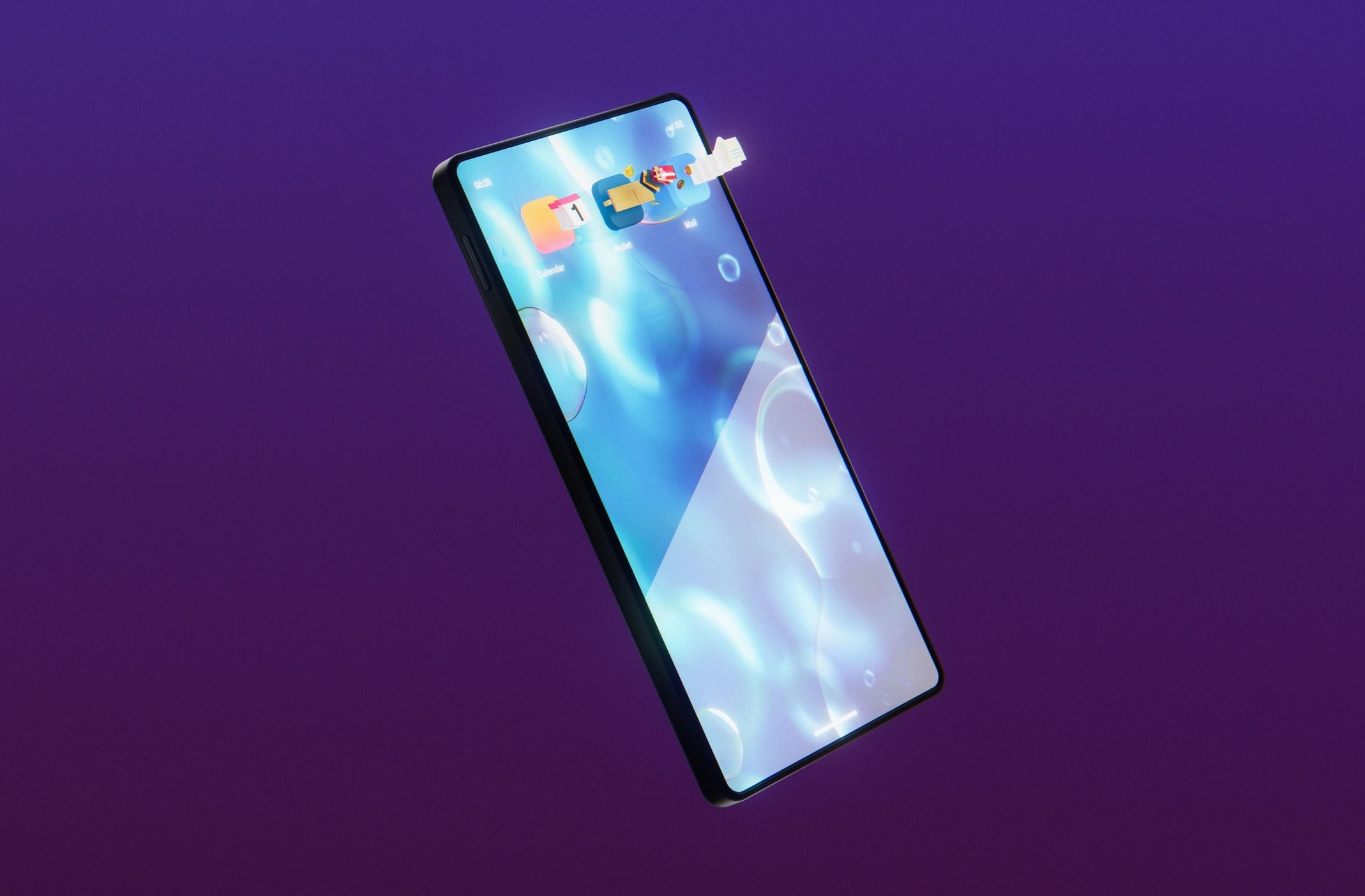 Smartphone apps displayed emerging from a phone screen
